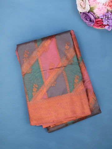 Multi-Color Diagonal Stripe Floral Design Tissue Silk Saree - Diadem