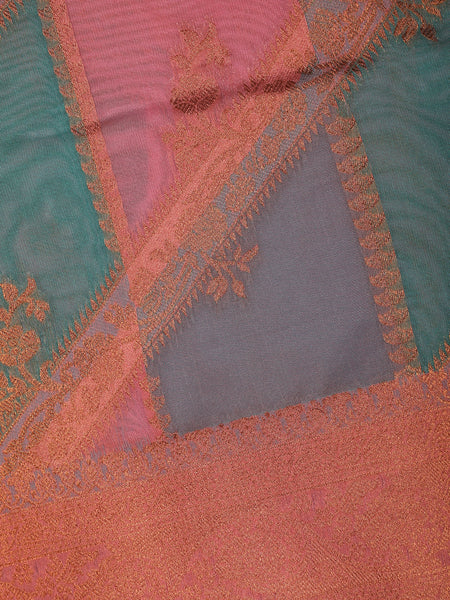Multi-Color Diagonal Stripe Floral Design Tissue Silk Saree - Diadem