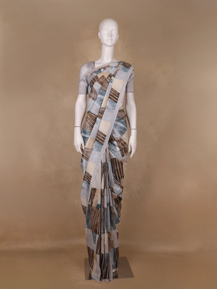 Multi Color Abstract Printed Semi Tussar Saree - Diadem
