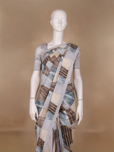 Multi Color Abstract Printed Semi Tussar Saree - Diadem