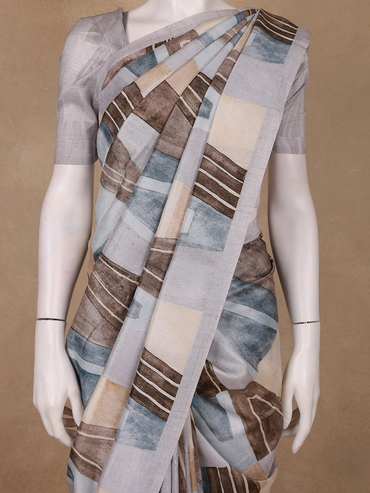 Multi Color Abstract Printed Semi Tussar Saree - Diadem