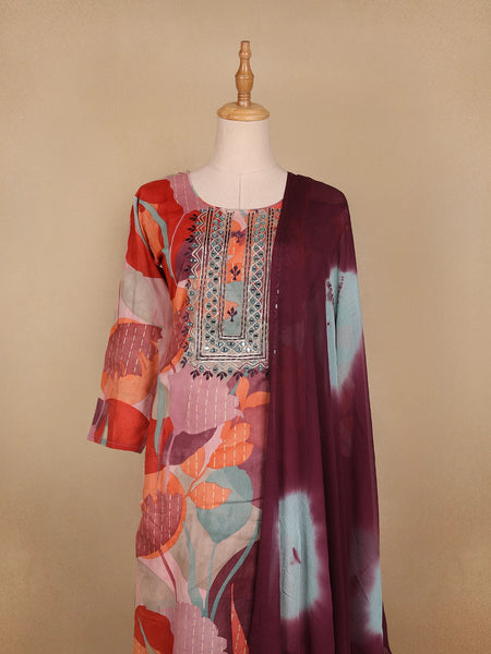 Multi Color Floral Designed Cotton Salwar Suit - Diadem