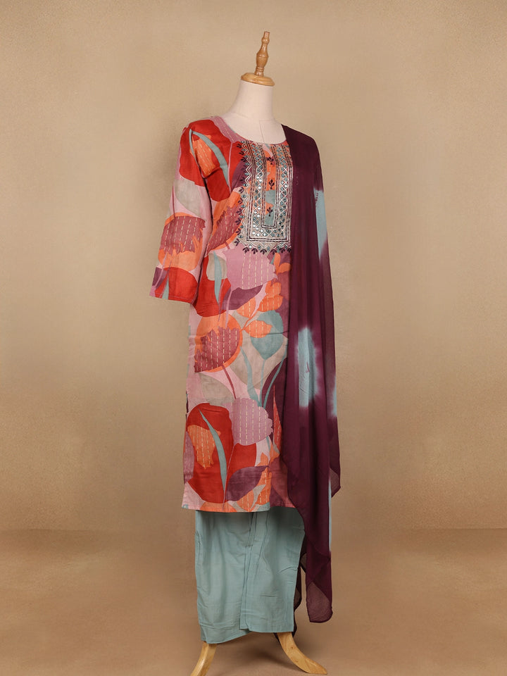 Multi Color Floral Designed Cotton Salwar Suit - Diadem