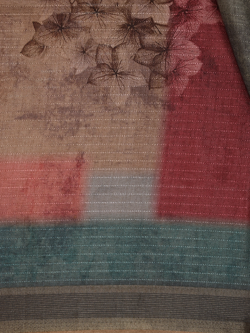 Multi Color Floral Printed Semi Tussar Saree - Diadem