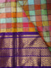 Multicolor Checked Woven Pure Kanchipuram Silk Saree with Contrast Purple Zari Border