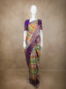 Multicolor Checked Woven Pure Kanchipuram Silk Saree with Contrast Purple Zari Border