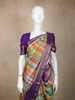 Multicolor Checked Woven Pure Kanchipuram Silk Saree with Contrast Purple Zari Border