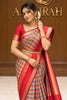 Multicolor Checked Zari Woven Design Art Silk Traditional Wear Saree with Contrast Crimson Red Double Zari Border