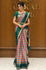 Multicolor Checked Zari Woven Design Art Silk Traditional Wear Saree with Contrast Green Double Zari Border