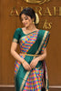 Multicolor Checked Zari Woven Design Art Silk Traditional Wear Saree with Contrast Green Double Zari Border