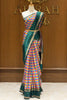 Multicolor Checked Zari Woven Design Art Silk Traditional Wear Saree with Contrast Green Double Zari Border