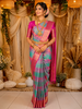 Multicolor Checked Zari Woven Design Pure Kanchipuram Silk Saree with Contrast Zari Border