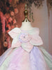 Multicolor Flared Design Organza Party Frock With Oversized Floral Bow