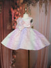 Multicolor Flared Design Organza Party Frock With Oversized Floral Bow
