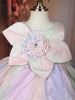 Multicolor Flared Design Organza Party Frock With Oversized Floral Bow