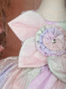 Multicolor Flared Design Organza Party Frock With Oversized Floral Bow
