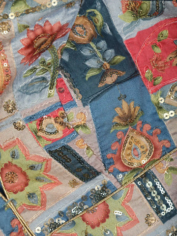 Multicolor Floral Design Silk Readymade Blouse - Diadem