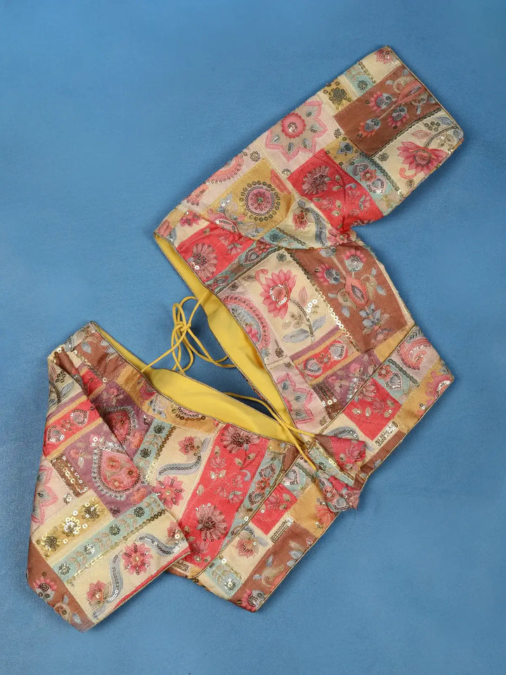 Multicolor Floral Design Silk Readymade Blouse - Diadem