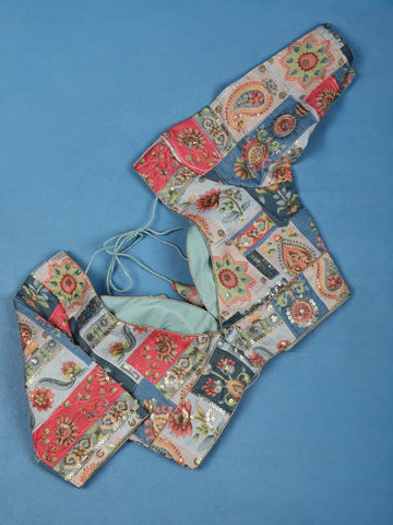 Multicolor Floral Design Silk Readymade Blouse - Diadem