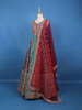 Maroon Floral Embroidered Banarasi Silk Gown With Net Dupatta - Diadem