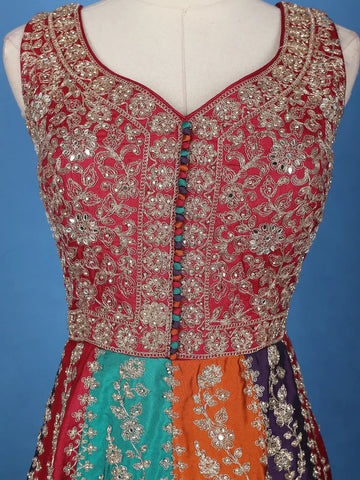 Maroon Floral Embroidered Banarasi Silk Gown With Net Dupatta - Diadem