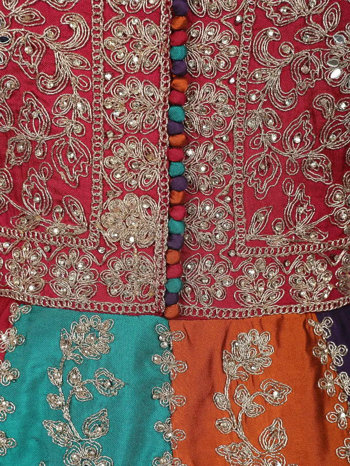 Maroon Floral Embroidered Banarasi Silk Gown With Net Dupatta - Diadem