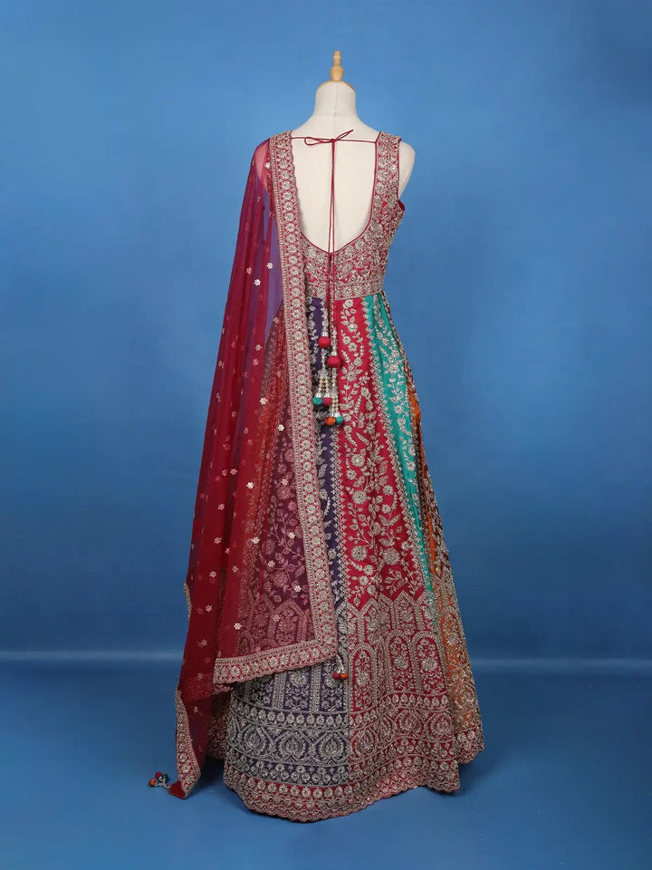 Maroon Floral Embroidered Banarasi Silk Gown With Net Dupatta - Diadem
