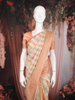 Multicolor Stripes and Floral Woven Banarasi Silk Saree with Contrast Peach Zari Border
