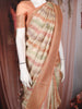 Multicolor Stripes and Floral Woven Banarasi Silk Saree with Contrast Peach Zari Border