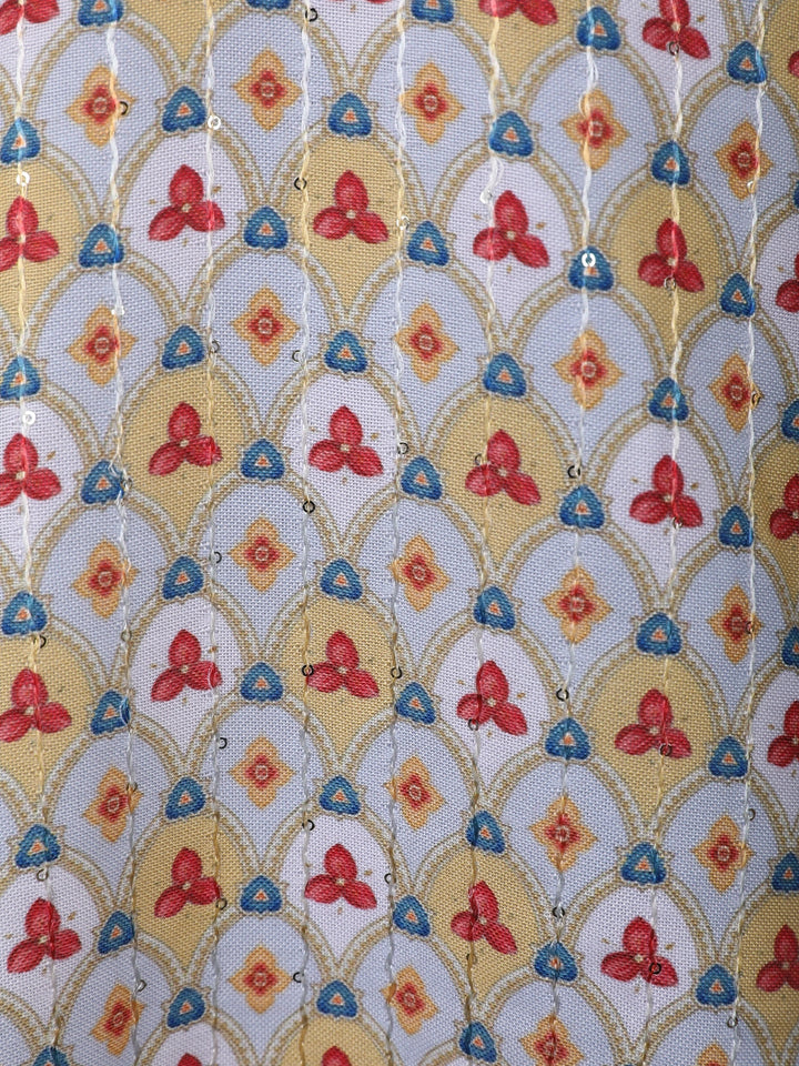 Multicolor Geometric Floral Printed Cotton Kurta - Diadem