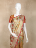 Multicolor Geometric Woven Design Pure Kanchipuram Silk Saree with Contrast Pink Border
