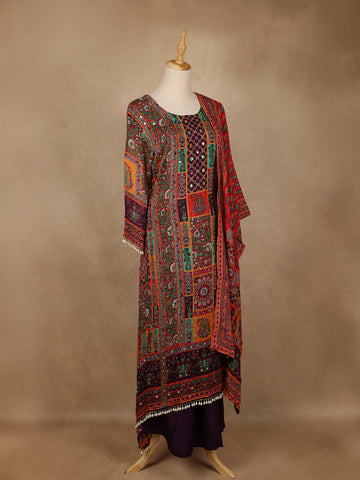 Multicolor Patchwork Print Synthetic Palazzo Salwar Suit - Diadem