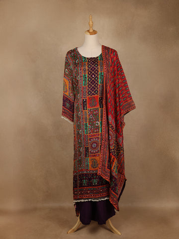 Multicolor Patchwork Print Synthetic Palazzo Salwar Suit - Diadem