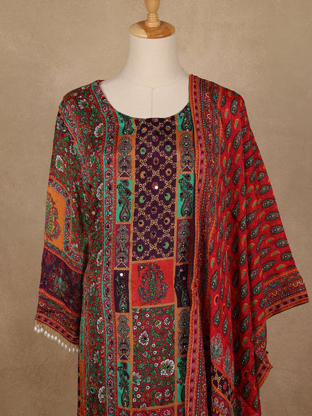 Multicolor Patchwork Print Synthetic Palazzo Salwar Suit - Diadem