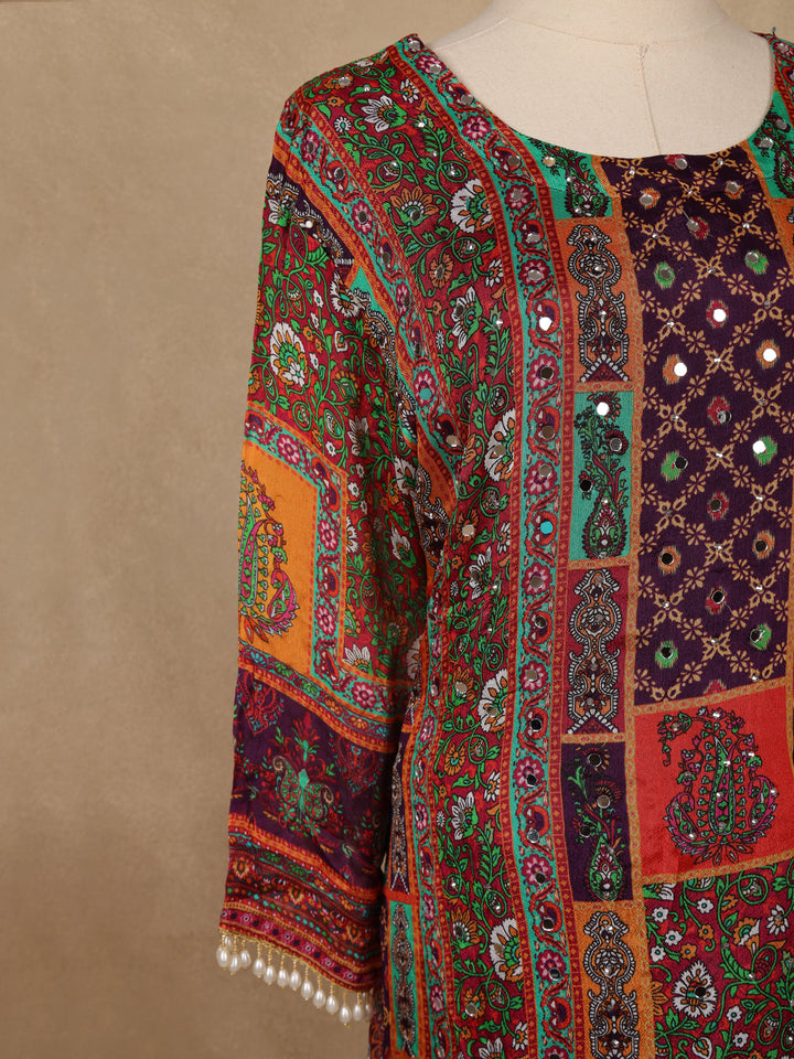 Multicolor Patchwork Print Synthetic Palazzo Salwar Suit - Diadem