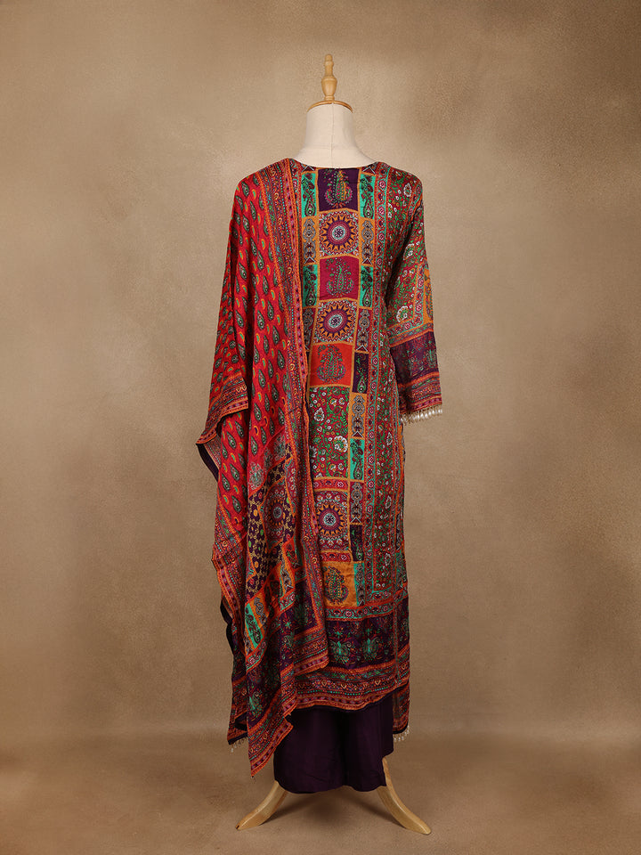 Multicolor Patchwork Print Synthetic Palazzo Salwar Suit - Diadem