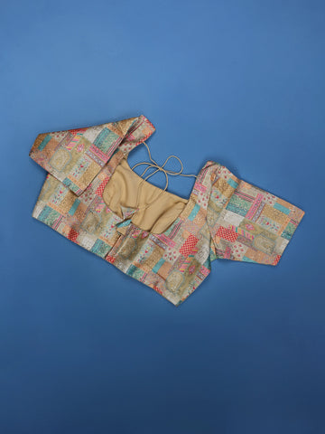 Multicolor Printed Silk Readymade Blouse with Sequin Accents - Diadem