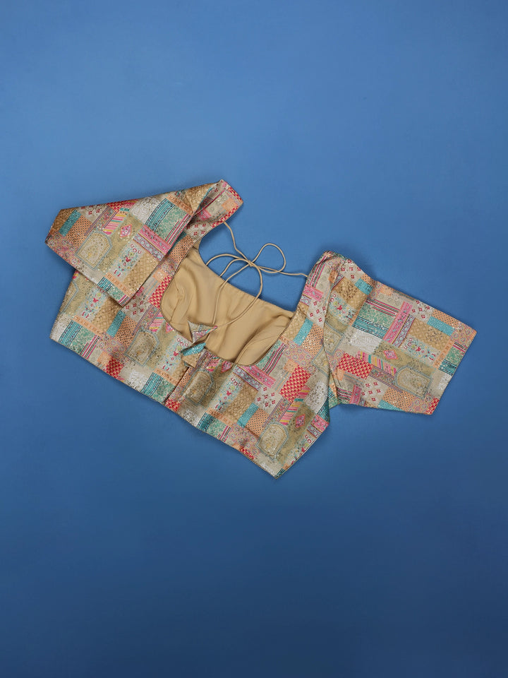 Multicolor Printed Silk Readymade Blouse with Sequin Accents - Diadem