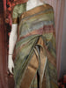 Multicolor Striped Woven Design Pure Tussar Silk Fancy Saree with Floral Zari Border