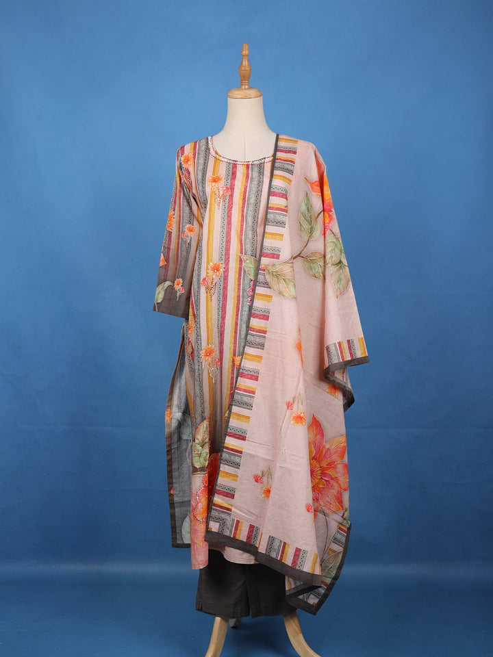 Multicolor Striped & Floral Embellished Salwar Suit Set with Dupatta - Diadem