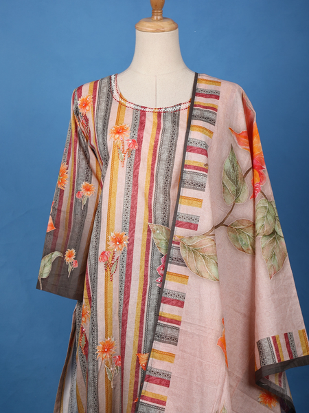 Multicolor Striped & Floral Embellished Salwar Suit Set with Dupatta - Diadem
