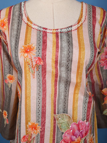 Multicolor Striped & Floral Embellished Salwar Suit Set with Dupatta - Diadem