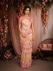 Multicolor Stripes and Circle Motif Woven Banarasi Silk Saree with Contrast Pink Zari Border