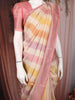 Multicolor Stripes and Circle Motif Woven Banarasi Silk Saree with Contrast Pink Zari Border