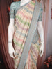 Multicolor Stripes and Floral Woven Banarasi Silk Saree with Contrast Blue Zari Border