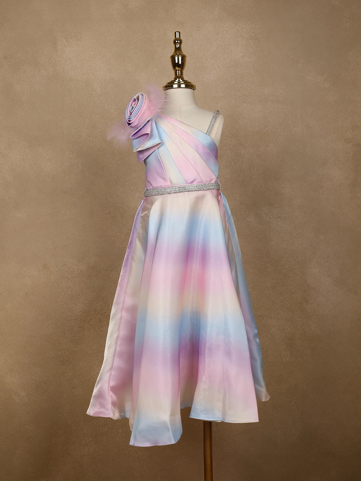 Multicolor Abstract Designed Organza Party Gown for Girls