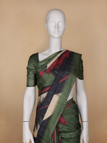 Multicolor Abstract Semi Tussar Saree - Diadem
