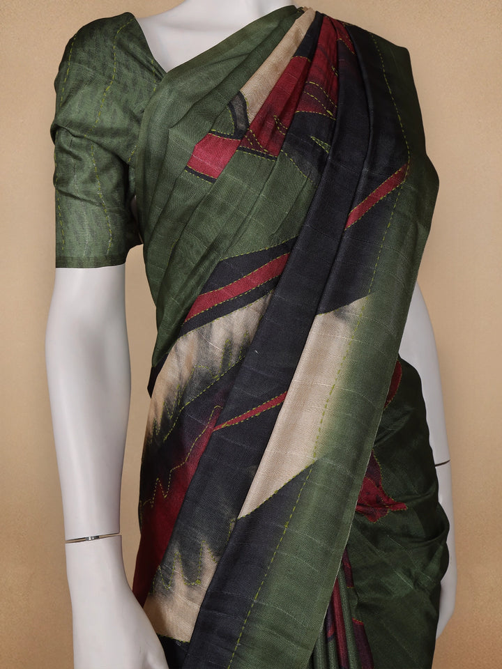 Multicolor Abstract Semi Tussar Saree - Diadem