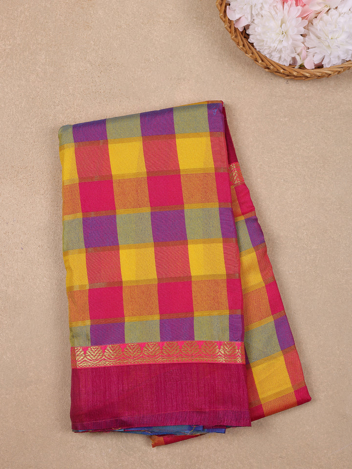 Multicolor Checked Design Woven Semi Silk Fancy Saree - Diadem
