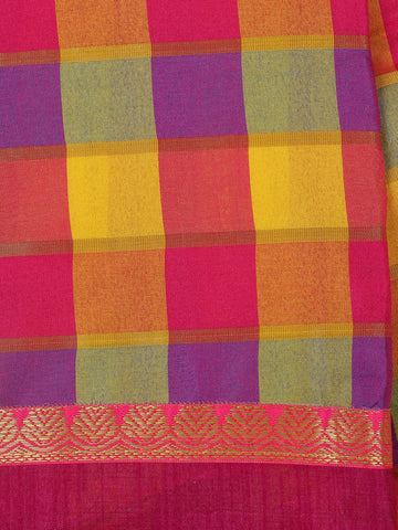 Multicolor Checked Design Woven Semi Silk Fancy Saree - Diadem